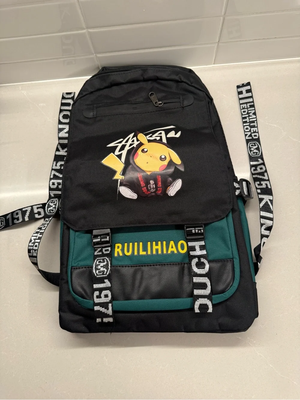 Black & Teal Pikachu Graphic Backpack - Men